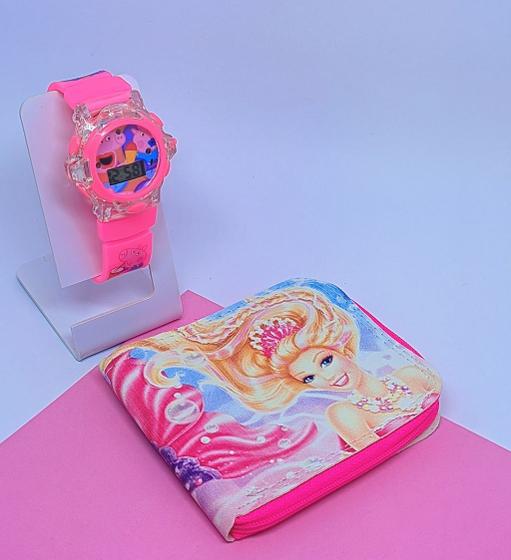Imagem de Relógio Digital Pisca Luz Led Toca Musica Meninas/Meninas + Carteira Infantil Desenho Animado Homem Aranha Lol Moda