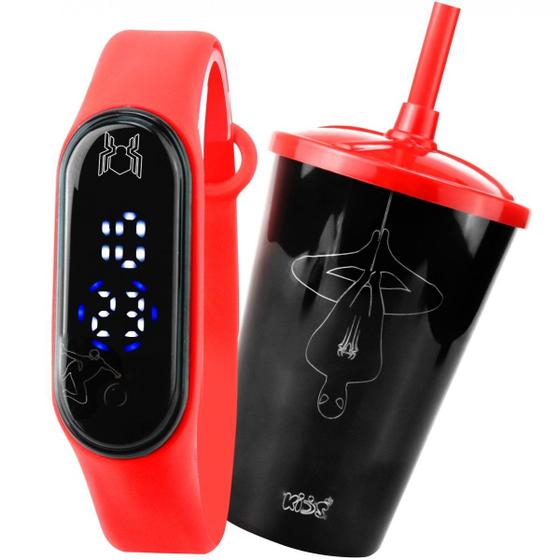 Imagem de Relógio Digital Prova D'água Bracelete Vermelho Pulseira Ajustável + Copo Herói