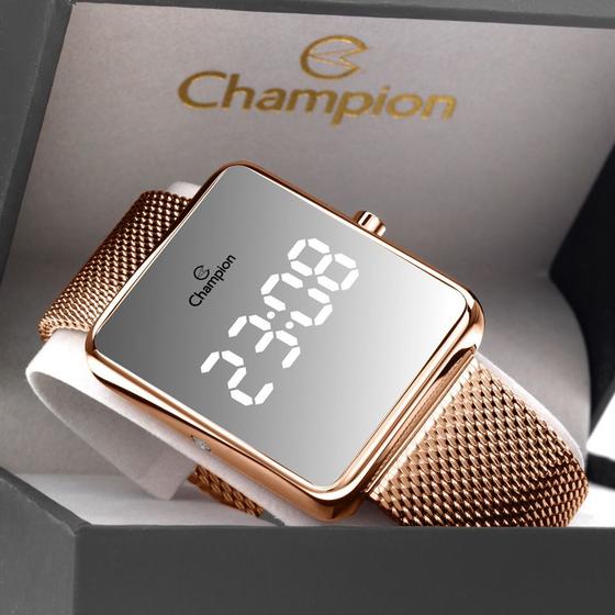 Relogio Digital Quadrado Dourado Rose Champion CH40080Z - Relógio de ...