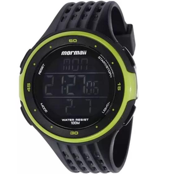 Imagem de Relógio Digital Redondo Masculino Preto e Verde Pulseira Silicone Monitor Cardíaco Para Exercícios MO11559AA/8V Mormaii