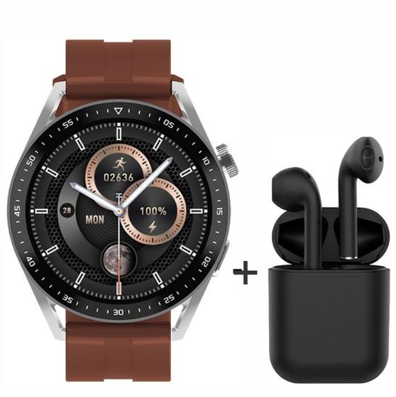 Imagem de Relogio Digital Smatwatch Hw28 Esportivo tecnologia NFC mais fone de ouvido i12 Cor: Marrom