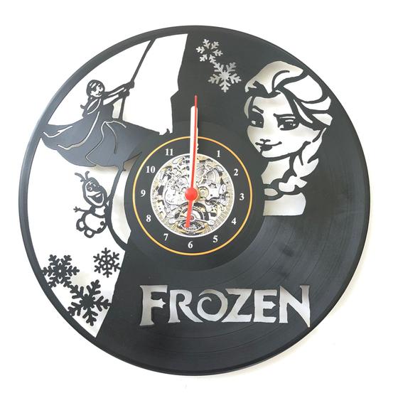 Imagem de Relógio Disco de Vinil, Frozen, Elsa, Anna, Infantil, Quarto