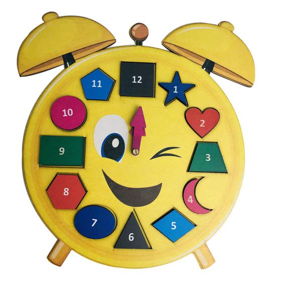 Imagem de Relógio Educativo Pedagógico Método Montessori Formas Geométricas Brincadeira com Aprendizado