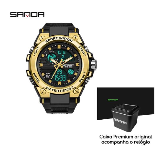 Relógio Esportivo de Pulso Sanda 739 estilo analógico e digital dual time anti shock acompanha caixa original em metal Menor preço em Relógio Esportivo de Pulso Sanda 739 estilo analógico e digital dual time anti shock acompanha caixa original em metal