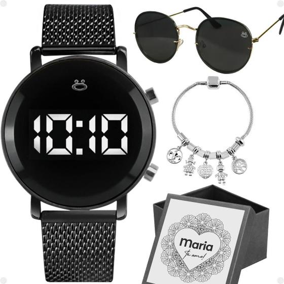 Imagem de Relogio Feminino Aço Digital + Oculos Sol Silicone Moda Led