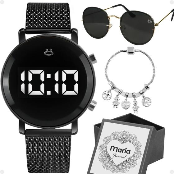 Imagem de Relogio feminino aço digital + pulseira + oculos sol + caixa LED social qualidade premium moda