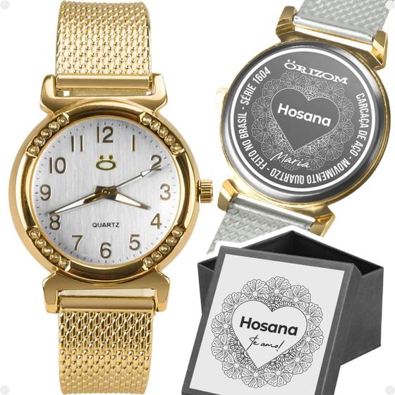 Imagem de Relógio Feminino Aço Inox Banhado a Ouro Personalizável + Caixa - Qualidade Premium - Orizom Maria