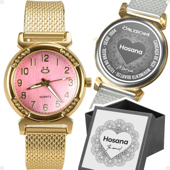 Imagem de relogio feminino aço inox dourado banhado silicone + caixa casual moda qualidade premium personalize