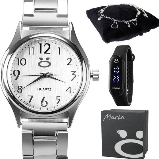 Imagem de Relogio feminino aço inox prata + caixa + pulseira premium presente moda original qualidade casual