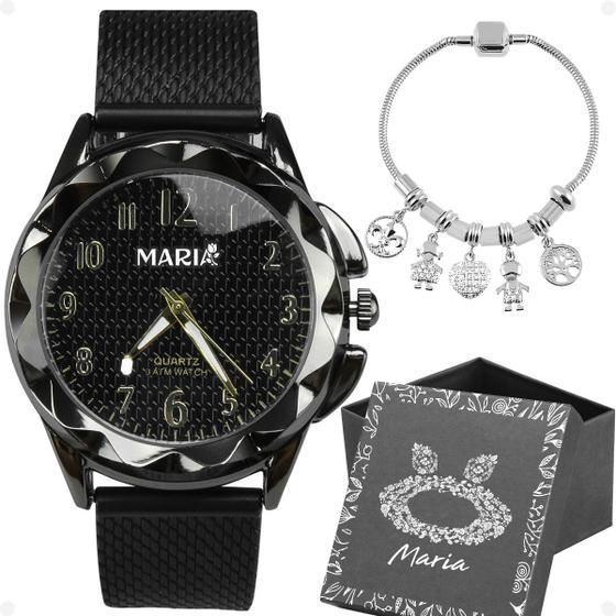 Imagem de relogio feminino aço inox prova dagua + caixa pandora pulseira qualidade premium coração casual moda