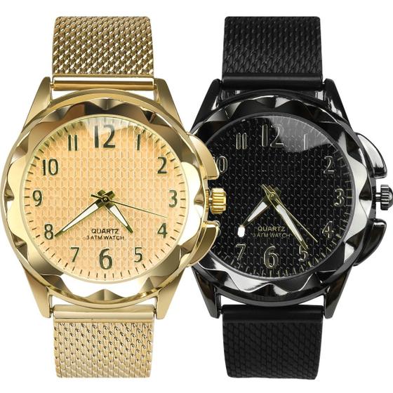 Imagem de relogio feminino banhado prova dagua dourado + relogio aço silicone original presente pulseira ajustavel social casual