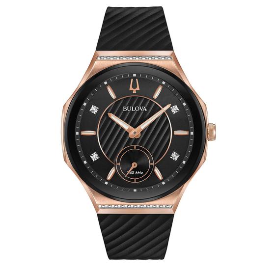 Imagem de Relógio Feminino Bulova Curv Diamonds 98r239 Preto Com Ouro Rosê