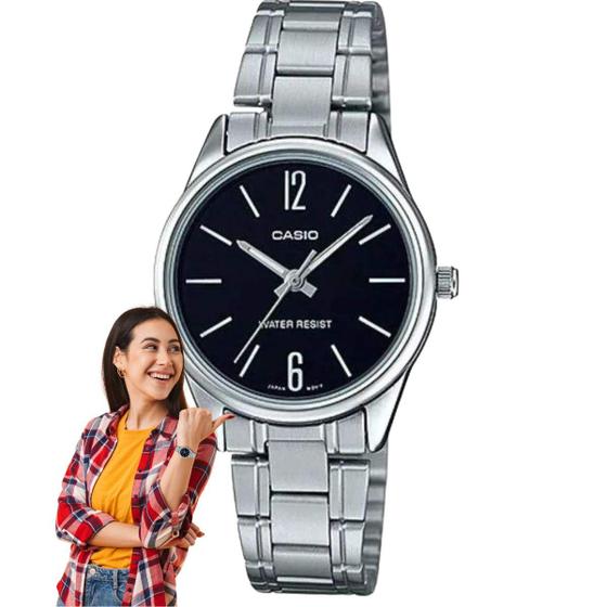 Imagem de Relógio Feminino Casio Classico Analógico Pulseira Aço Inóx Resistemte Água Redondo Casual Prata LTP-V005D-1BUDF