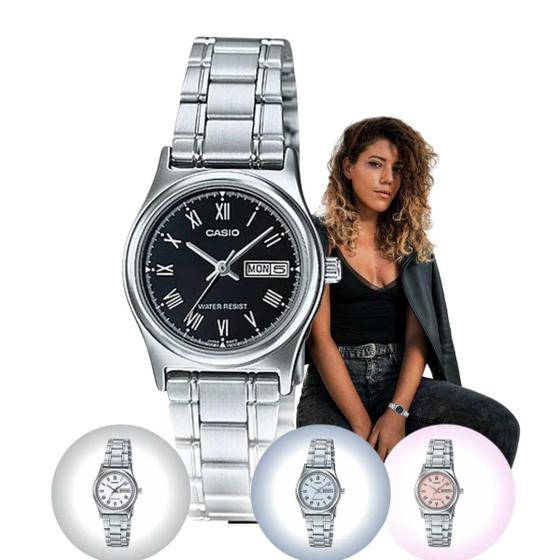 Imagem de Relógio Feminino Casio Collection Classico Casual Pequeno Redondo Resistente Água Aço Inóx Calendário Analógico Casual Prata LTP-V006D