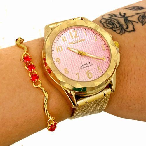 Imagem de Relógio Feminino casual Original douradoem aço + pulseira 