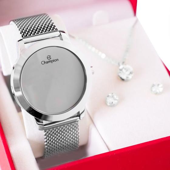 Relógio Feminino Champion Digital Espelhado Pulseira Mesh CH40106S Kit Colar e brincos Menor preço em Relógio Feminino Champion Digital Espelhado Pulseira Mesh CH40106S Kit Colar e brincos