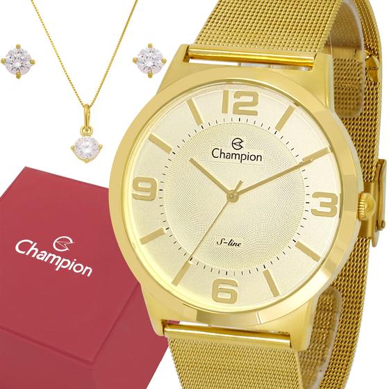 Imagem de Relógio Feminino Champion Dourado Luxo Prova D'água Original