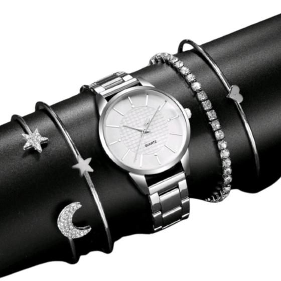 Imagem de Relógio feminino com pulseiras em aço inoxidável