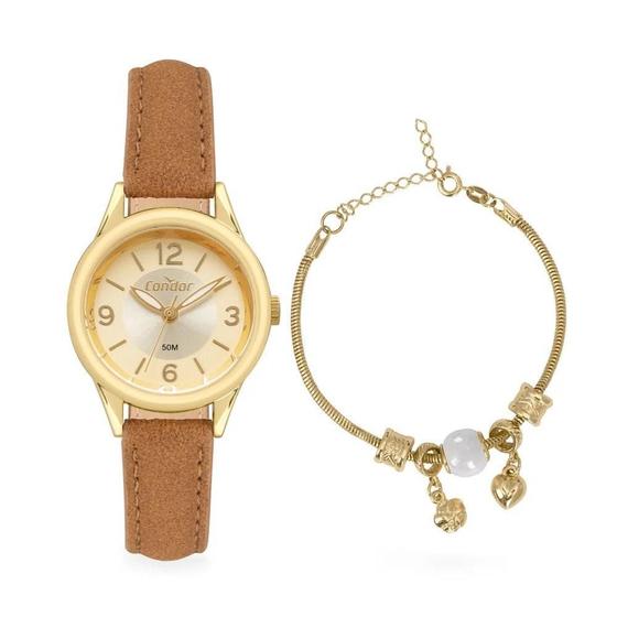 Imagem de Relogio Feminino Condor Dourado Pequeno + Pulseira Berloques