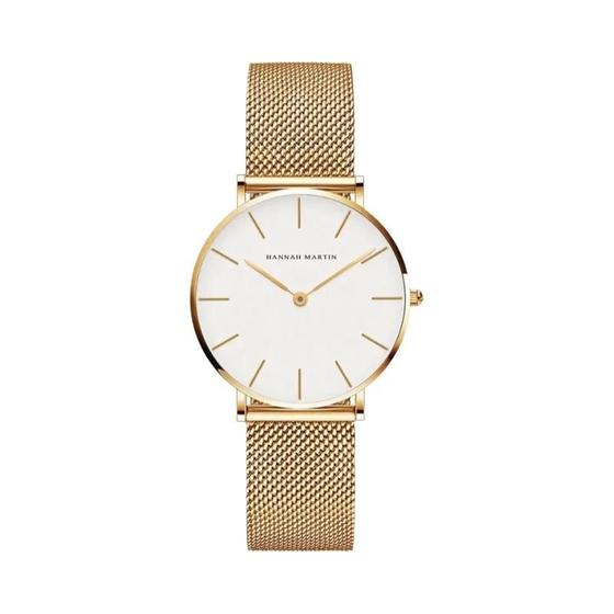 Imagem de Relógio Feminino de Quartzo Dourado Rosa Hannah Martin - 36mm - Minimalista e à Prova D'Água