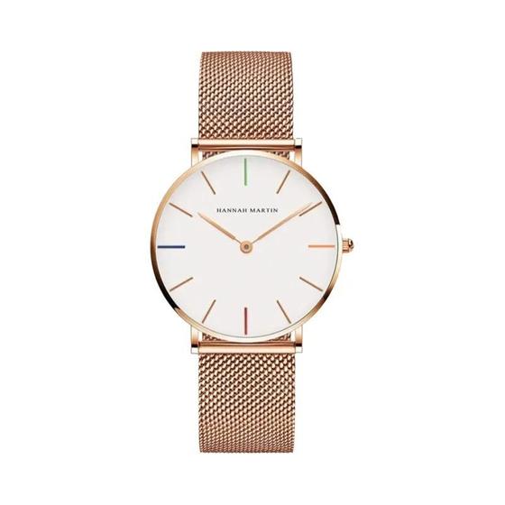 Imagem de Relógio Feminino de Quartzo Dourado Rosa Hannah Martin - 36mm - Minimalista e à Prova D'Água