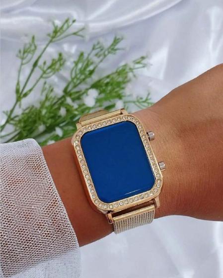 Imagem de Relógio Feminino Digital Led Strass Zircônias Quadrado Silicone Ajustável Casual / Relógios de Pulso Luxo Blogueira