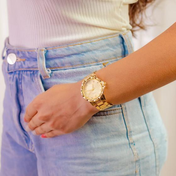 Imagem de Relógio Feminino Dourado Barato com Nota fiscal e Garantia