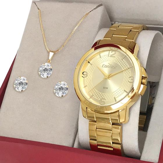 Relógio Feminino Dourado Condor Prova d'água e 1 ano de garantia com conjunto Menor preço em Relógio Feminino Dourado Condor Prova d'água e 1 ano de garantia com conjunto