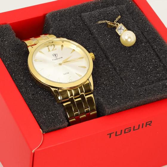 Imagem de Relógio Feminino Kit Tuguir Dourado  TG35008