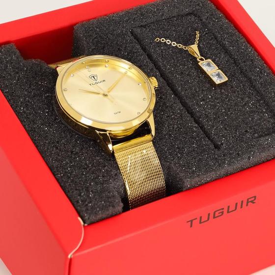 Imagem de Relógio Feminino  Kit Tuguir Dourado  TG35015