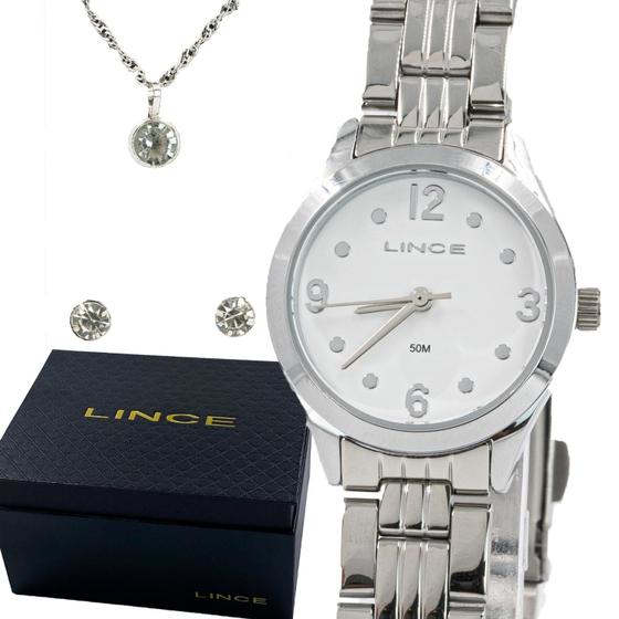 Imagem de Relogio Feminino Lince Analogico Aço Inoxidavel Prata Original Social Com Colar e Brinco Resistente a Agua 1 Ano de Garantia RLLRMH179L25K01