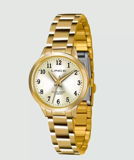 Imagem de Relogio Feminino Lince dourado pequeno classico com numeros LRGH034L C2KX