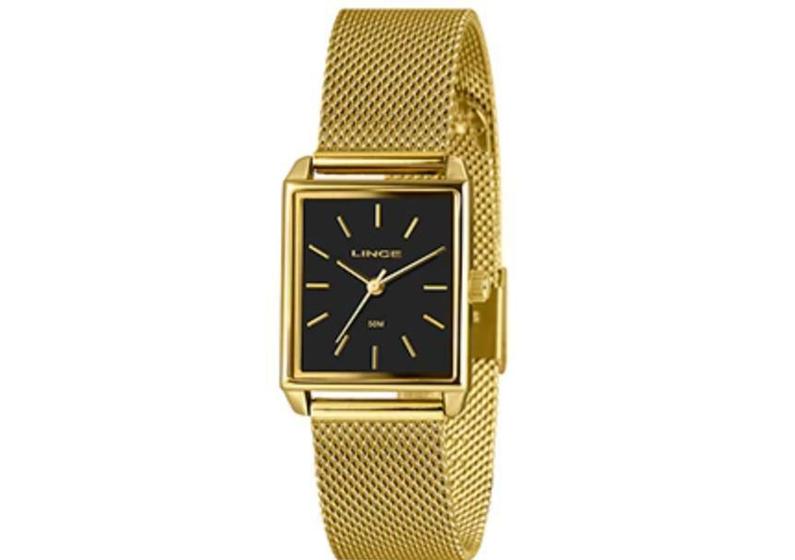 Imagem de Relógio Feminino Lince Mini Preto 50M Dourado 25mm