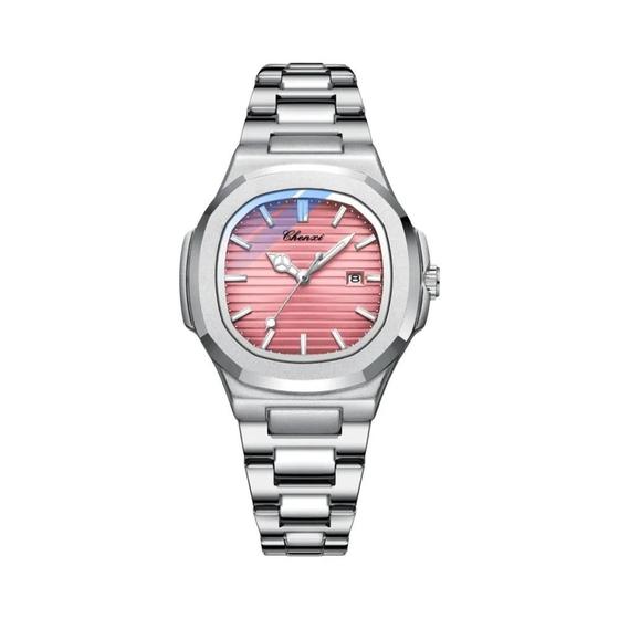 Imagem de Relógio Feminino Luminoso à Prova d'Água - Caixa Octogonal e Mostrador Listrado com Calendário
