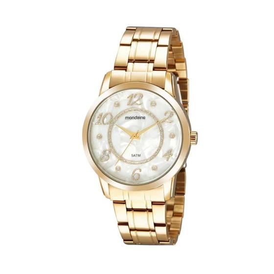 Imagem de Relógio Feminino Madrepérola Glitter Aço Dourado 4cm