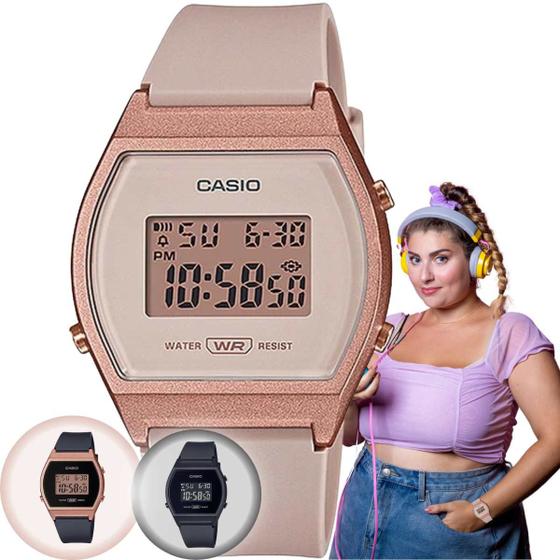 Imagem de Relógio Feminino Marca Casio Vintage Digital Esportivo Preto Nude Rose Gold LW-204 