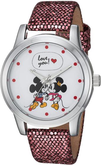 Imagem de Relógio feminino Mickey Mouse roxo de 18 cm de quartzo com pulseira de couro