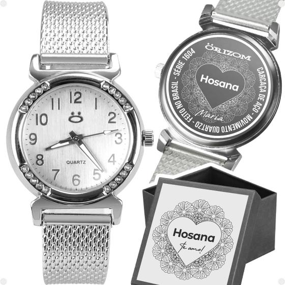 Imagem de relogio feminino prata aço inox casual presente moda qualidade premium social personalize + caixa