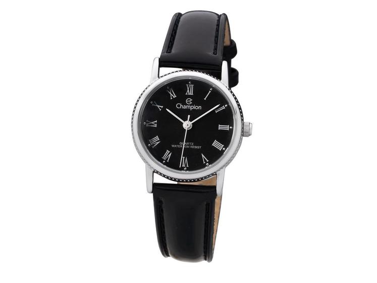 Imagem de Relogio Feminino Prata Champion Pulseira Couro Preto