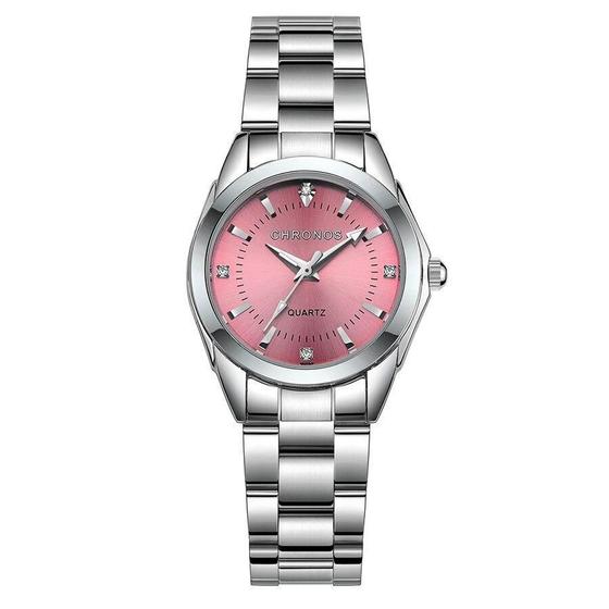 Imagem de Relógio Feminino Prata Rosê Pulseira Aço Luxo Elegante