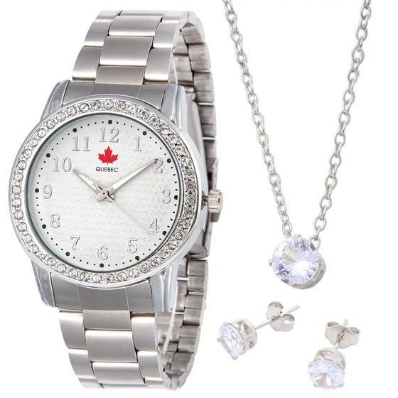 Relógio Feminino Prateado Original Quebec Com Colar e Brincos Imagem de Relógio Feminino Prateado Original Quebec Com Colar e Brincos