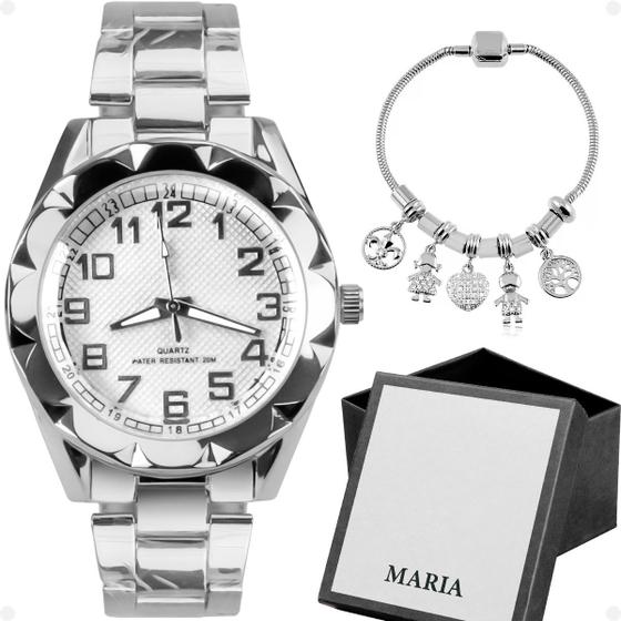 Imagem de relogio feminino prova dagua aço prata + pulseira + caixa resistente presente social moda original qualidade premium