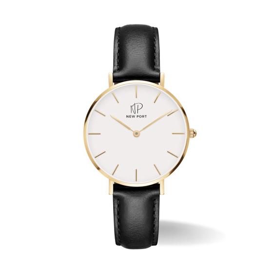 Imagem de Relógio Feminino Pulseira Couro Preto Elegante Casual Analógico New Port 32mm