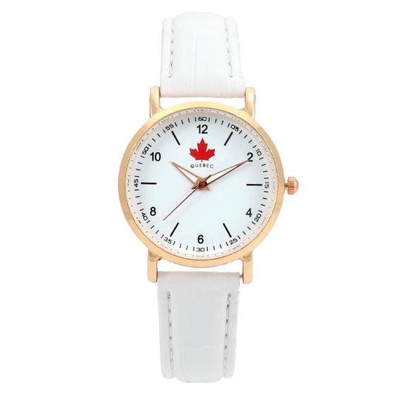 Imagem de Relógio Feminino Quebec Rose e Branco Show Pulseira de Couro