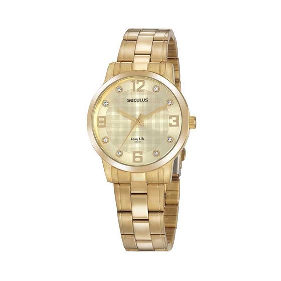 Imagem de Relogio Feminino Seculus dourado a prova dagua classico luxo inox 20947LPSVDA1