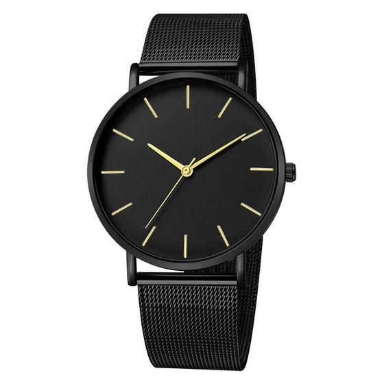 Imagem de Relógio Feminino Ultrafino Preto E Dourado Design Pulseira Aço