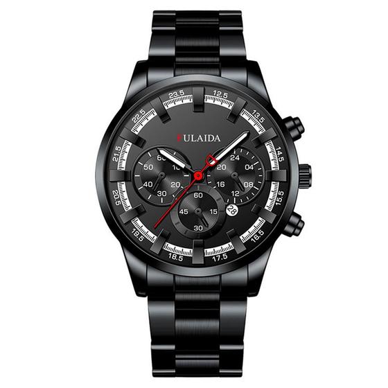 Imagem de Relógio Fulaida Masculino Quartzo Preto Pulseira Aço Inox