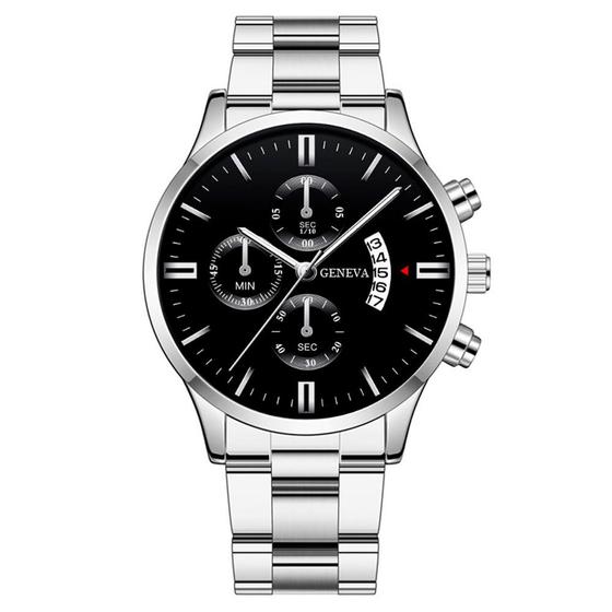 Imagem de Relógio Geneva Masculino Prata Aço Inox Quartz Pulseira