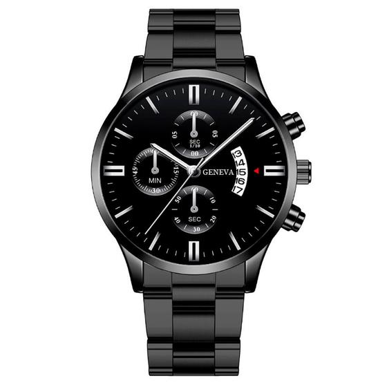 Imagem de Relógio Geneva Masculino Preto Aço Inox Quartz Pulseira