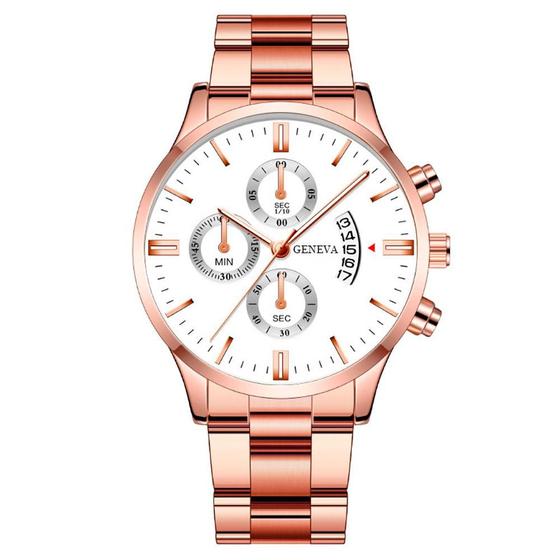 Imagem de Relógio Geneva Masculino Quartzo Rose Pulseira Aço Inox